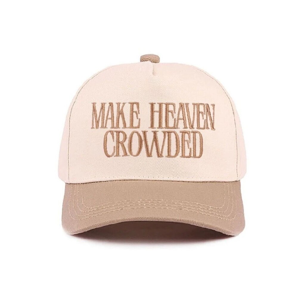 Embroidered 'Make Heaven Crowded' Baseball Cap - Beige/Taupe